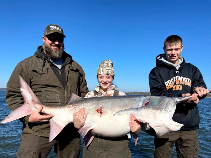 Spoonbill fish caught on Grand Lake